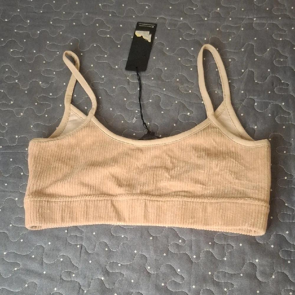 Beige Ribbed Sports Bra - Picture 2 of 5